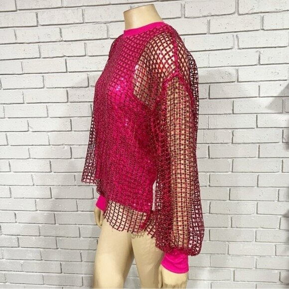 Anthropologie Pilcro Long‑Sleeve Sequin Top – Size L – Sparkle Mesh Blouse - Picture 4 of 8